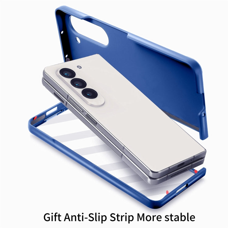 For   Samsung   Galaxy Z Fold5  5G Integrated Wristband Genuine Leather Phone Case(Drak Blue) - Galaxy Z Fold5 Cases by buy2fix | Online Shopping UK | buy2fix