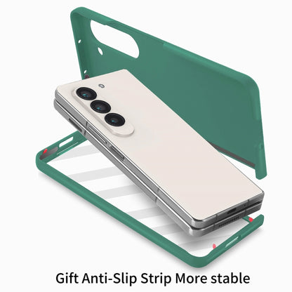 For   Samsung   Galaxy Z Fold5  5G Integrated Wristband Genuine Leather Phone Case(Drak Green) - Galaxy Z Fold5 Cases by buy2fix | Online Shopping UK | buy2fix