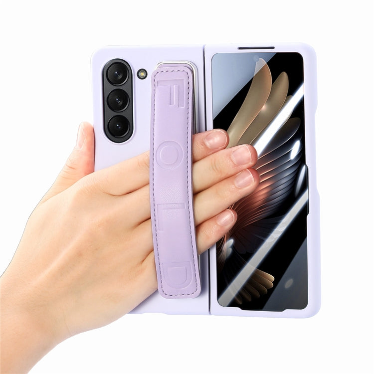 For   Samsung   Galaxy Z Fold5  5G Integrated Wristband Genuine Leather Phone Case(Purple) - Galaxy Z Fold5 Cases by buy2fix | Online Shopping UK | buy2fix