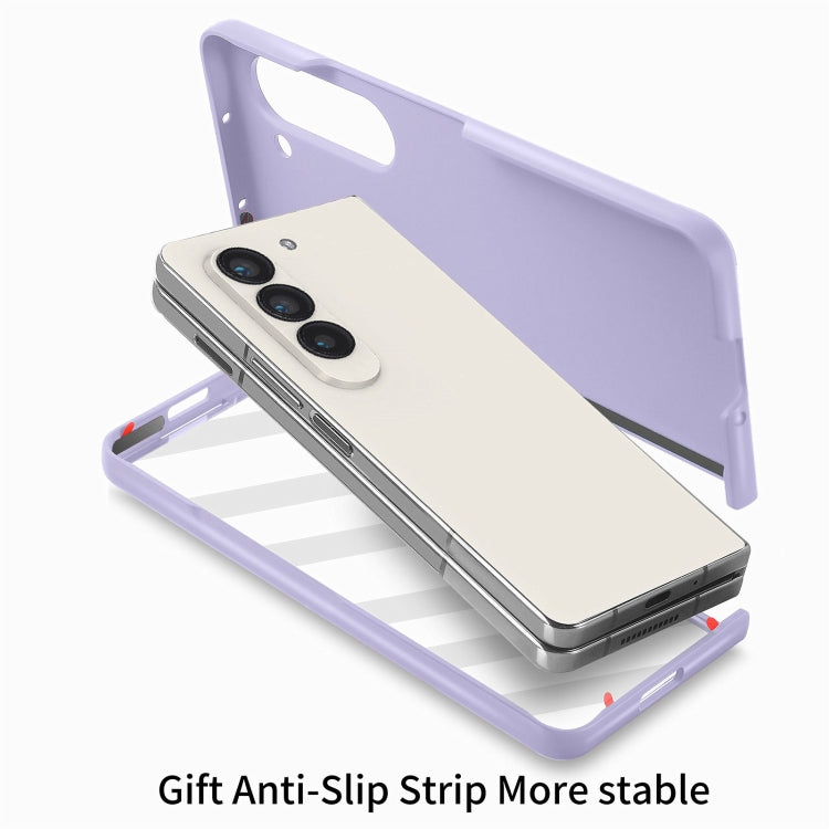 For   Samsung   Galaxy Z Fold5  5G Integrated Wristband Genuine Leather Phone Case(Purple) - Galaxy Z Fold5 Cases by buy2fix | Online Shopping UK | buy2fix