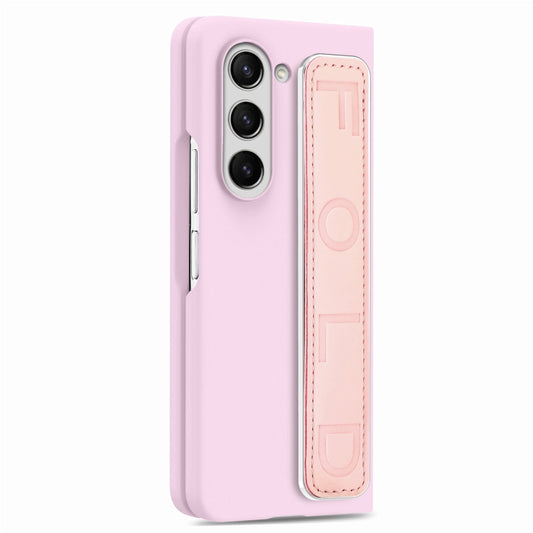 For   Samsung   Galaxy Z Fold5  5G Integrated Wristband Genuine Leather Phone Case(Pink) - Galaxy Z Fold5 Cases by buy2fix | Online Shopping UK | buy2fix