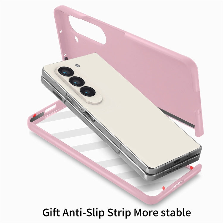 For   Samsung   Galaxy Z Fold5  5G Integrated Wristband Genuine Leather Phone Case(Pink) - Galaxy Z Fold5 Cases by buy2fix | Online Shopping UK | buy2fix