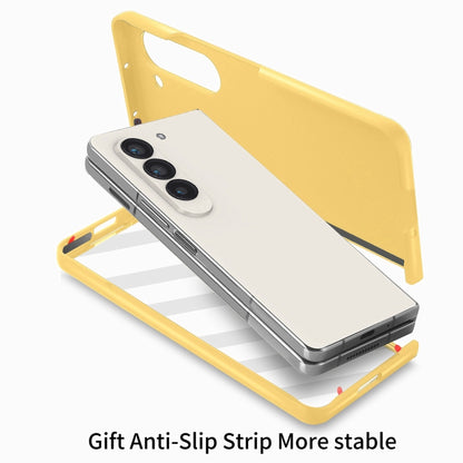 For   Samsung   Galaxy Z Fold5  5G Integrated Wristband Genuine Leather Phone Case(Yellow) - Galaxy Z Fold5 Cases by buy2fix | Online Shopping UK | buy2fix
