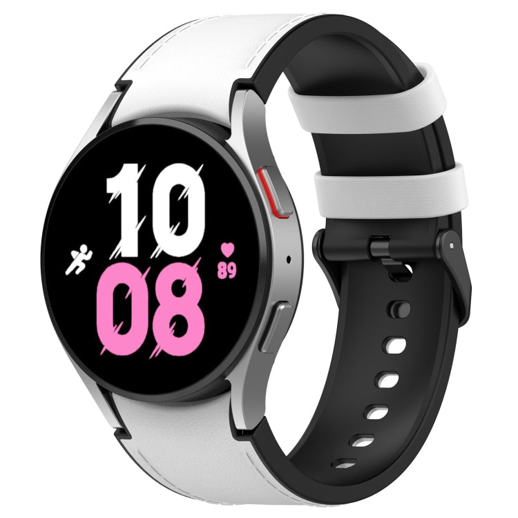 For Samsung Galaxy Watch 6 Silicone Leather Black Buckle Watch Band(White) - Watch Bands by buy2fix | Online Shopping UK | buy2fix