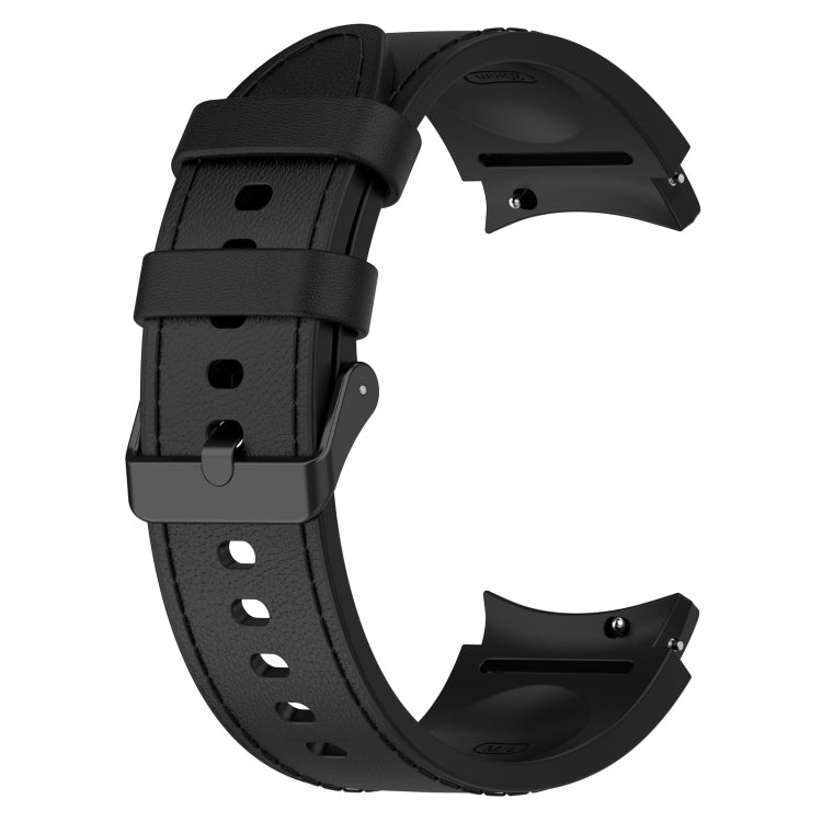For Samsung Galaxy Watch 6 Classic Silicone Leather Black Buckle Watch Band(Black) - Watch Bands by buy2fix | Online Shopping UK | buy2fix