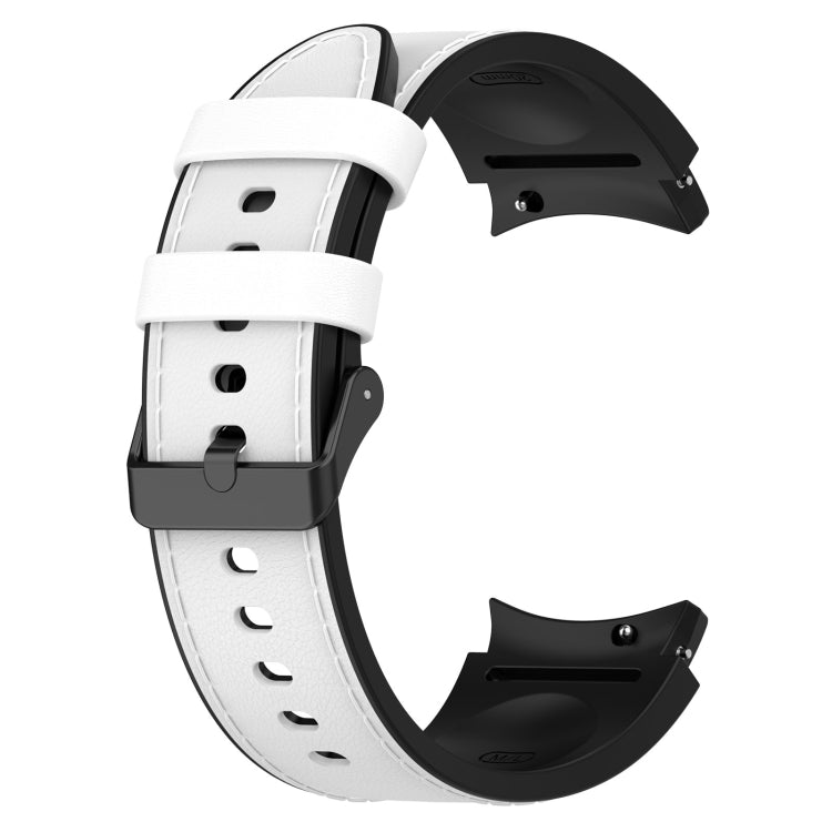 For Samsung Galaxy Watch 6 Classic Silicone Leather Black Buckle Watch Band(White) - Watch Bands by buy2fix | Online Shopping UK | buy2fix