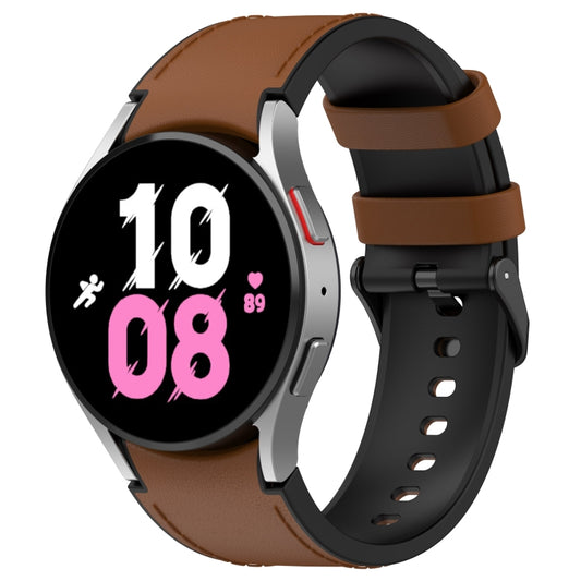 For Samsung Galaxy Watch 6 Classic Silicone Leather Black Buckle Watch Band(Brown) - Watch Bands by buy2fix | Online Shopping UK | buy2fix