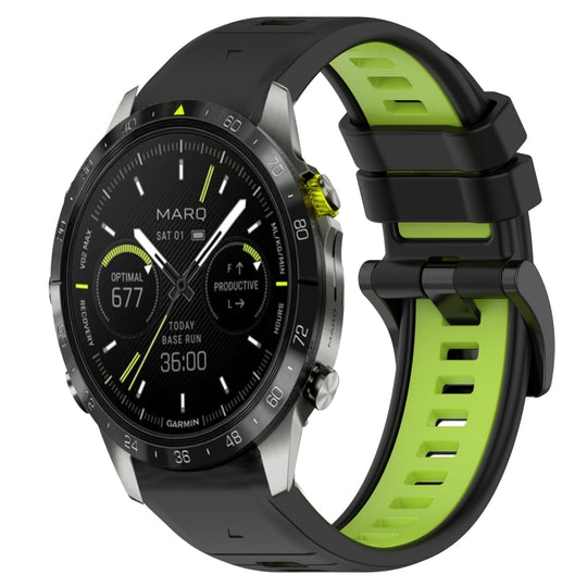 For Garmin MARQ Athlete Gen 2 Sports Two-Color 22mm Silicone Watch Band(Black+Lime Green)