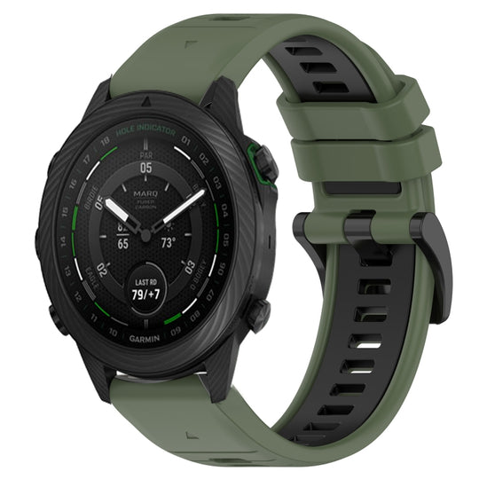 For Garmin MARQ Golfer Sports Two-Color 22mm Silicone Watch Band(Olive Green+Black)
