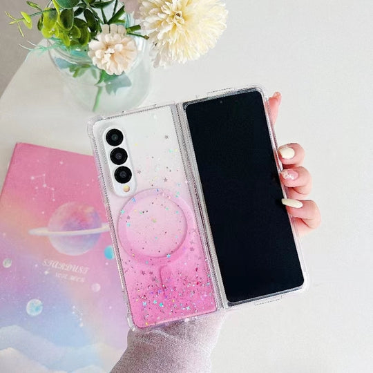 For Samsung Galaxy Z Fold3 Magsafe Glitter TPU Phone Protective Case(Pink)