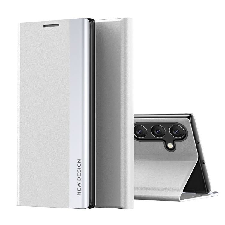 For Samsung Galaxy S25 5G Side Electroplated Adsorption Leather Phone Case(White) by buy2fix