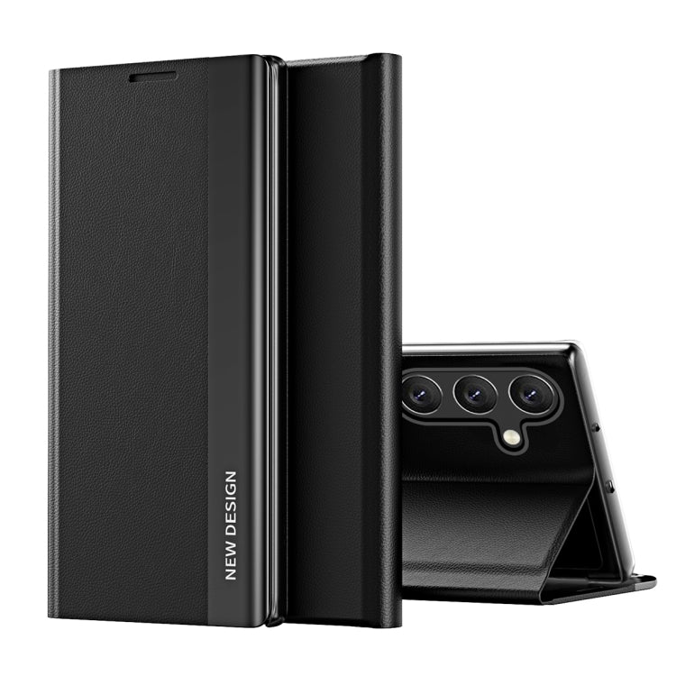 For Samsung Galaxy S25 5G Side Electroplated Adsorption Leather Phone Case(Graphite Black) by buy2fix