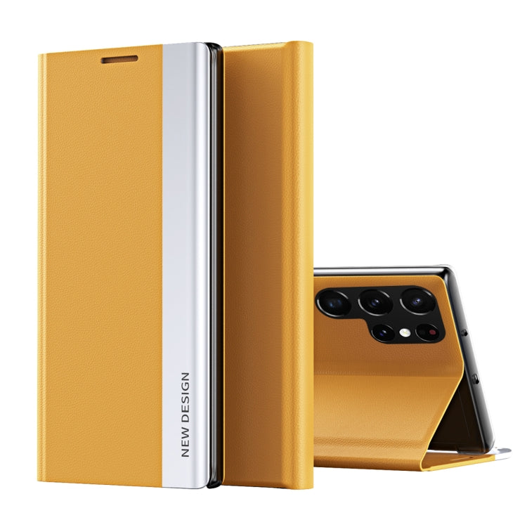 For Samsung Galaxy S25 Ultra 5G Side Electroplated Adsorption Leather Phone Case(Yellow) by buy2fix