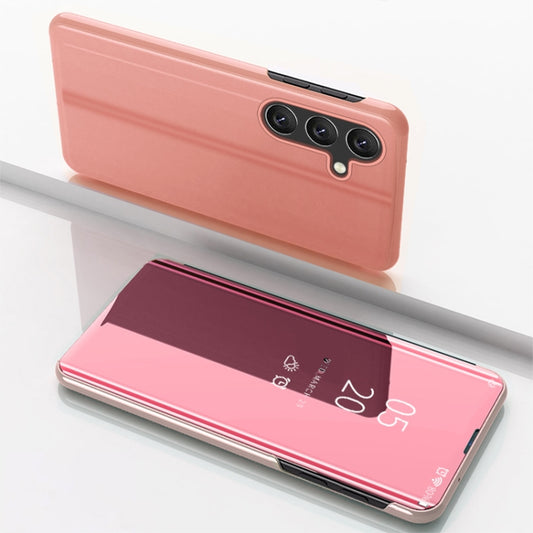 For Samsung Galaxy S25 5G Plated Mirror Horizontal Flip Leather Phone Case with Holder(Rose Gold) by buy2fix