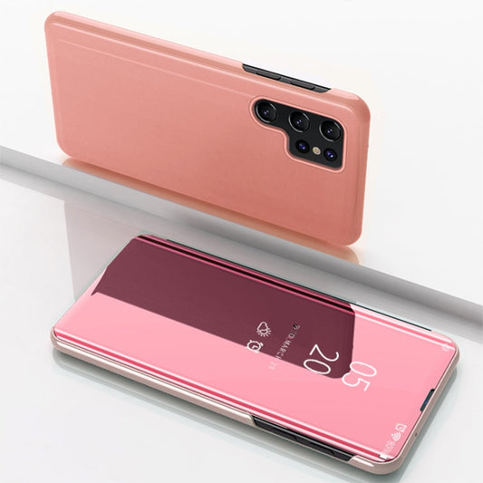 For Samsung Galaxy S25 Ultra 5G Plated Mirror Horizontal Flip Leather Phone Case with Holder(Rose Gold) by buy2fix