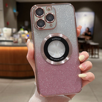 For iPhone 11 Pro Max Gradient Glitter Electroplating MagSafe TPU Phone Case(Rose) by buy2fix