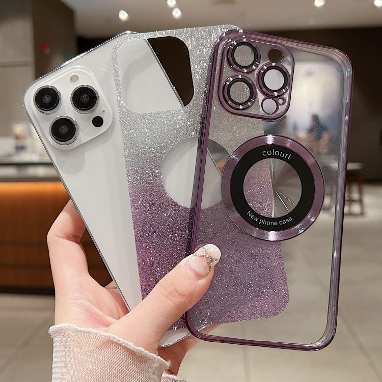 For iPhone 15 Plus MagSafe Gradient Glitter Electroplating TPU Phone Case(Purple) - iPhone 15 Plus Cases by buy2fix | Online Shopping UK | buy2fix