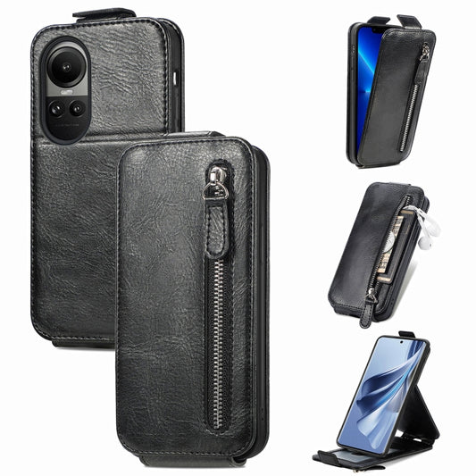 For OPPO Reno10 / 10 Pro Global Zipper Wallet Vertical Flip Leather Phone Case(Black) - OPPO Cases by buy2fix | Online Shopping UK | buy2fix