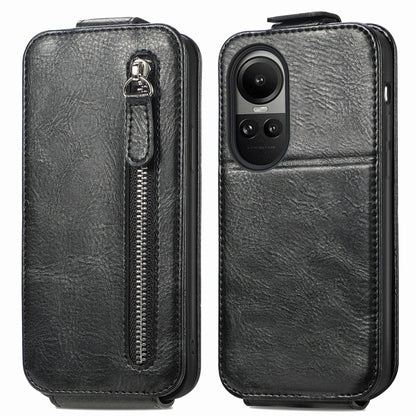 For OPPO Reno10 / 10 Pro Global Zipper Wallet Vertical Flip Leather Phone Case(Black) - OPPO Cases by buy2fix | Online Shopping UK | buy2fix