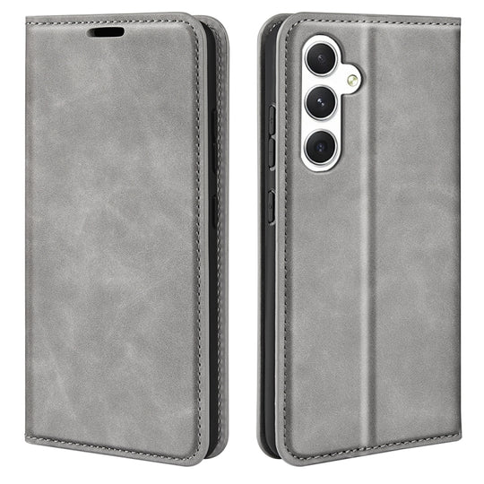 For Samsung Galaxy S24 5G Retro-skin Magnetic Suction Leather Phone Case(Grey)