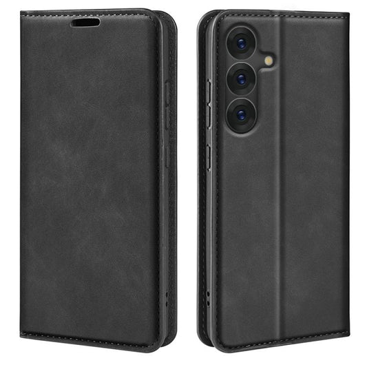 For Samsung Galaxy S25 5G Retro-skin Magnetic Suction Leather Phone Case(Black) - Galaxy S25 5G Cases by buy2fix | Online Shopping UK | buy2fix