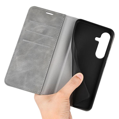 For Samsung Galaxy S25 5G Retro-skin Magnetic Suction Leather Phone Case(Grey) by buy2fix