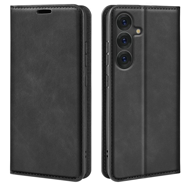 For Samsung Galaxy S25+ 5G Retro-skin Magnetic Suction Leather Phone Case(Black) by buy2fix