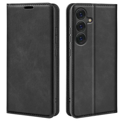For Samsung Galaxy S25+ 5G Retro-skin Magnetic Suction Leather Phone Case(Black) by buy2fix