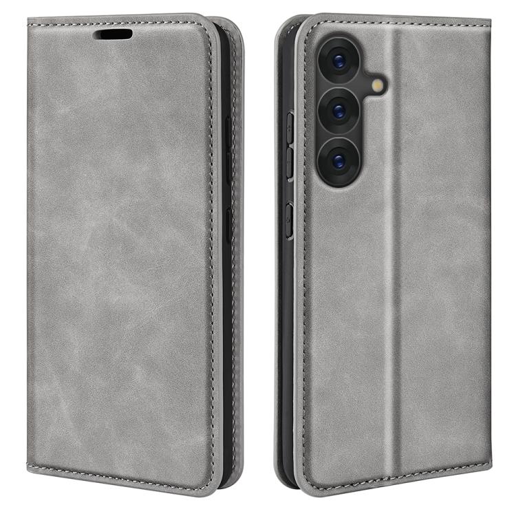 For Samsung Galaxy S25+ 5G Retro-skin Magnetic Suction Leather Phone Case(Grey) by buy2fix