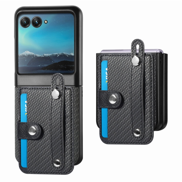For Motorola Razr 40 Ultra Wristband Kickstand Card Wallet Back Cover Phone Case(Black) by buy2fix