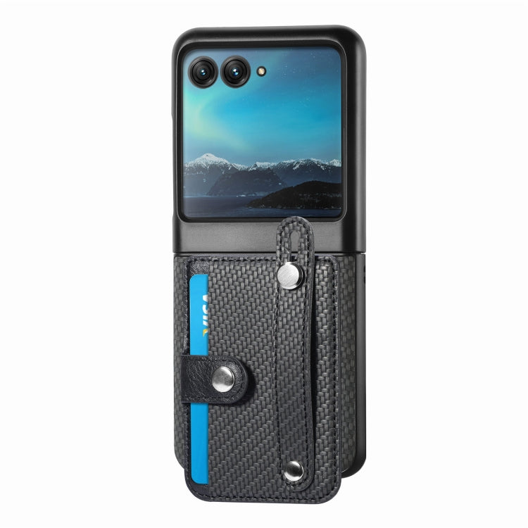 For Motorola Razr 40 Ultra Wristband Kickstand Card Wallet Back Cover Phone Case(Black) by buy2fix