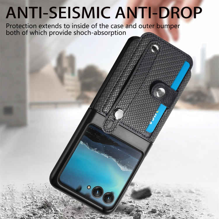 For Motorola Razr 40 Ultra Wristband Kickstand Card Wallet Back Cover Phone Case(Black) by buy2fix