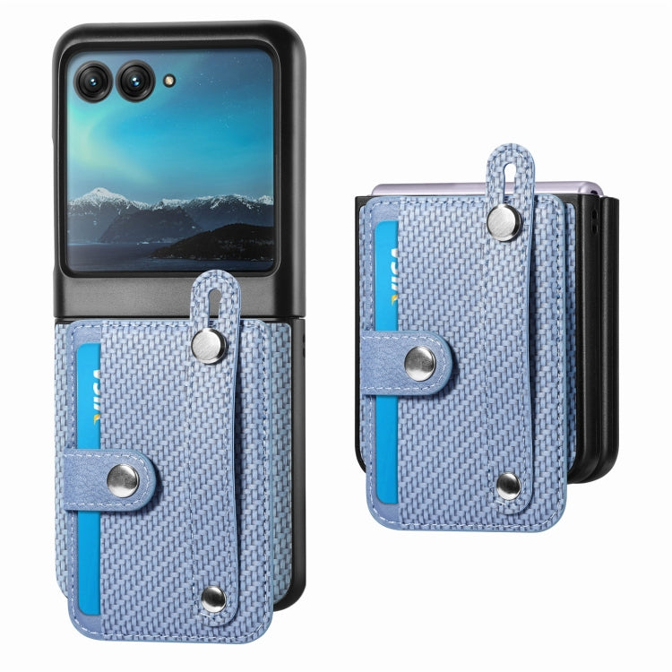 For Motorola Razr 40 Ultra Wristband Kickstand Card Wallet Back Cover Phone Case(Blue) by buy2fix
