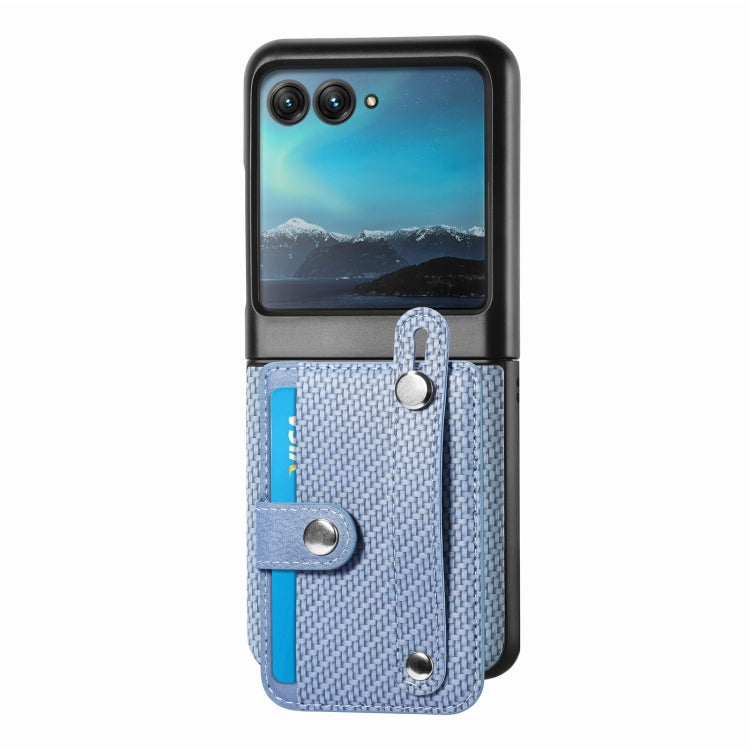 For Motorola Razr 40 Ultra Wristband Kickstand Card Wallet Back Cover Phone Case(Blue) by buy2fix