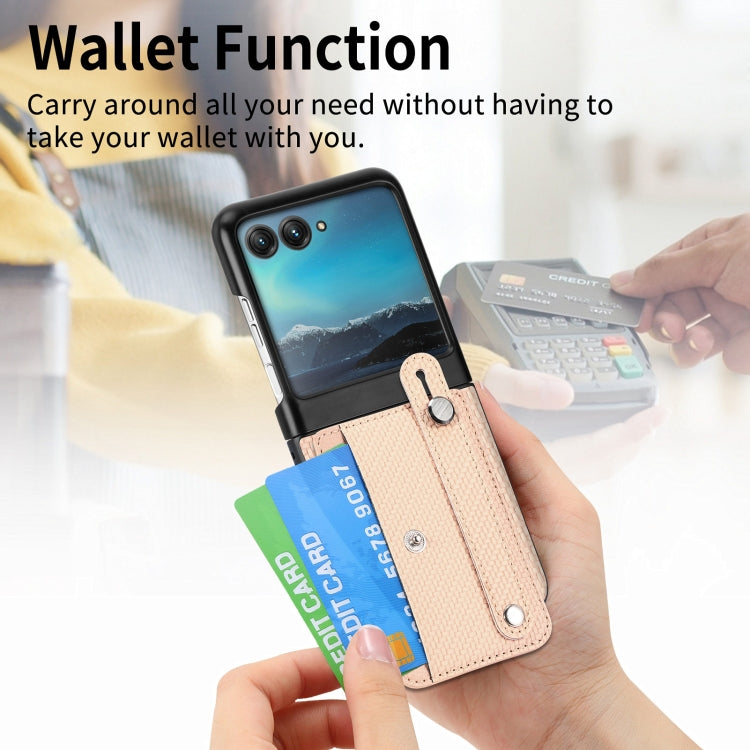 For Motorola Razr 40 Ultra Wristband Kickstand Card Wallet Back Cover Phone Case(Khaki) by buy2fix