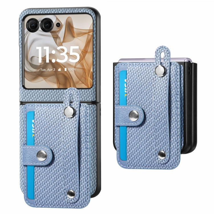 For Motorola Razr 50 Wristband Kickstand Card Wallet Back Cover Phone Case(Blue) by buy2fix