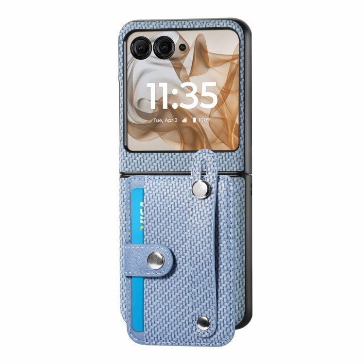 For Motorola Razr 50 Wristband Kickstand Card Wallet Back Cover Phone Case(Blue) by buy2fix