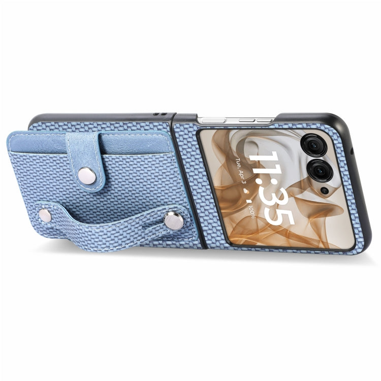 For Motorola Razr 50 Wristband Kickstand Card Wallet Back Cover Phone Case(Blue) by buy2fix