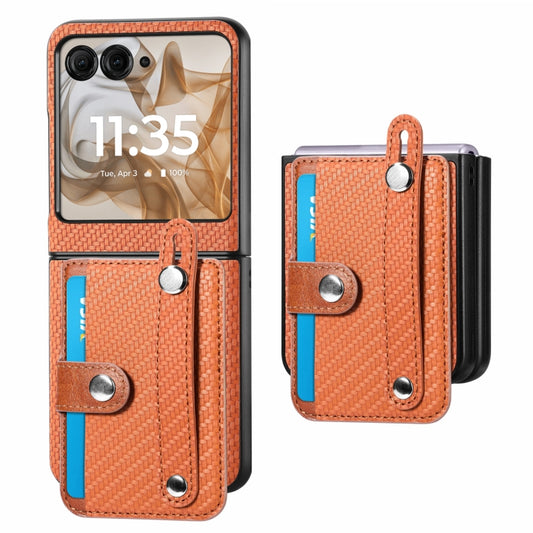 For Motorola Razr 50 Wristband Kickstand Card Wallet Back Cover Phone Case(Brown) by buy2fix