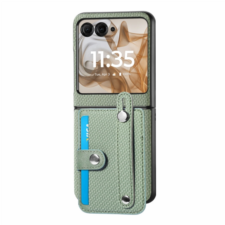 For Motorola Razr 50 Wristband Kickstand Card Wallet Back Cover Phone Case(Green) by buy2fix