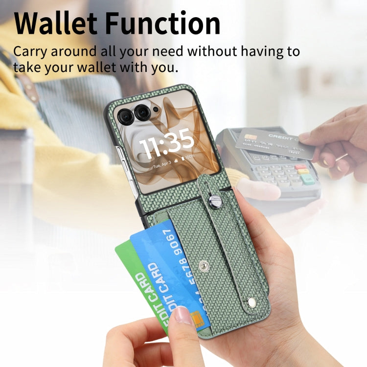 For Motorola Razr 50 Wristband Kickstand Card Wallet Back Cover Phone Case(Green) by buy2fix