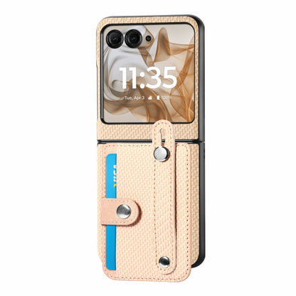 For Motorola Razr 50 Wristband Kickstand Card Wallet Back Cover Phone Case(Khaki) by buy2fix