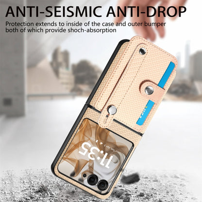 For Motorola Razr 50 Wristband Kickstand Card Wallet Back Cover Phone Case(Khaki) by buy2fix