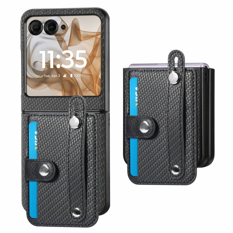 For Motorola Razr 50 Ultra Wristband Kickstand Card Wallet Back Cover Phone Case(Black) by buy2fix