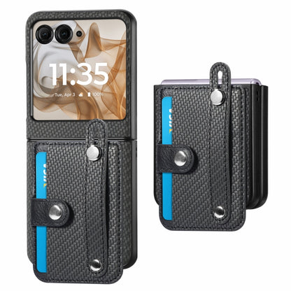 For Motorola Razr 50 Ultra Wristband Kickstand Card Wallet Back Cover Phone Case(Black) by buy2fix