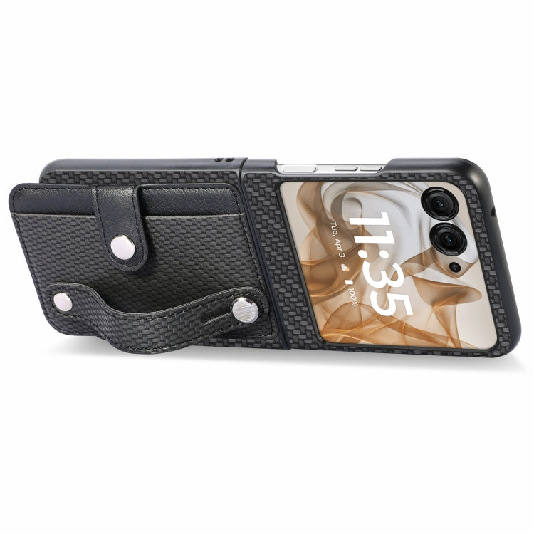 For Motorola Razr 50 Ultra Wristband Kickstand Card Wallet Back Cover Phone Case(Black) by buy2fix