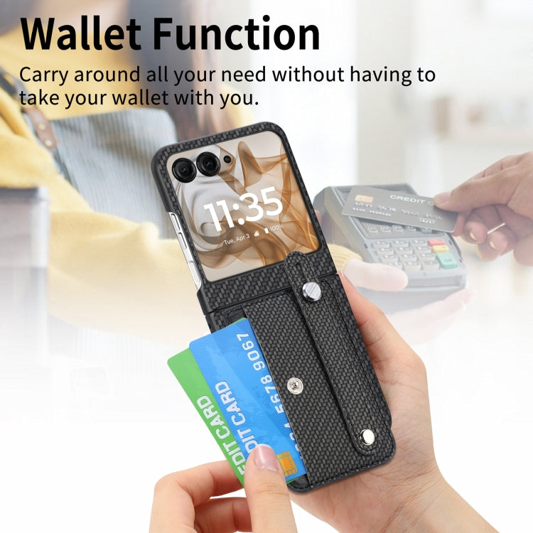 For Motorola Razr 50 Ultra Wristband Kickstand Card Wallet Back Cover Phone Case(Black) by buy2fix