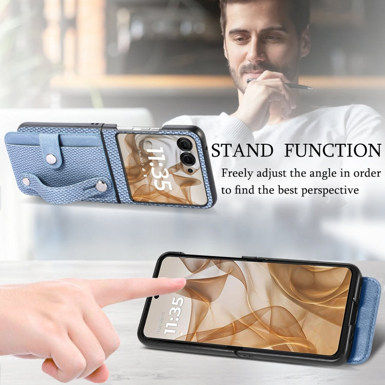 For Motorola Razr 50 Ultra Wristband Kickstand Card Wallet Back Cover Phone Case(Blue) by buy2fix