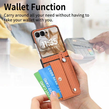 For Motorola Razr 50 Ultra Wristband Kickstand Card Wallet Back Cover Phone Case(Brown) by buy2fix