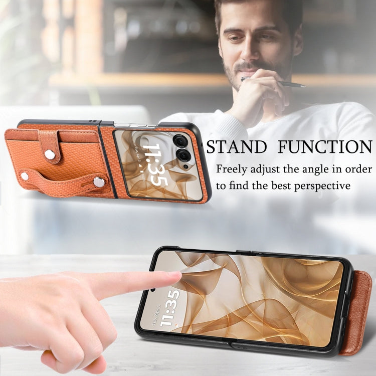 For Motorola Razr 50 Ultra Wristband Kickstand Card Wallet Back Cover Phone Case(Brown) by buy2fix